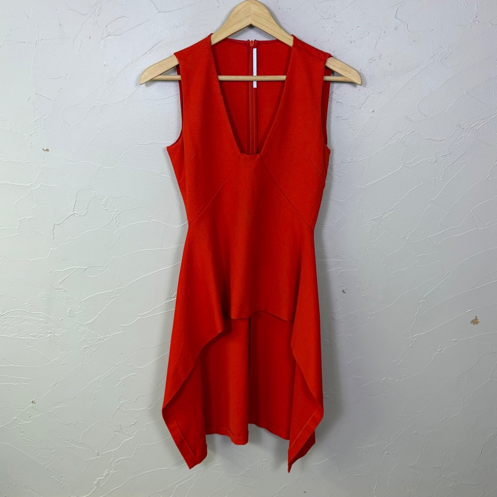 Rosetta Getty High Low Tunic Top Women Medium Red Sleeveless V Neck Designer